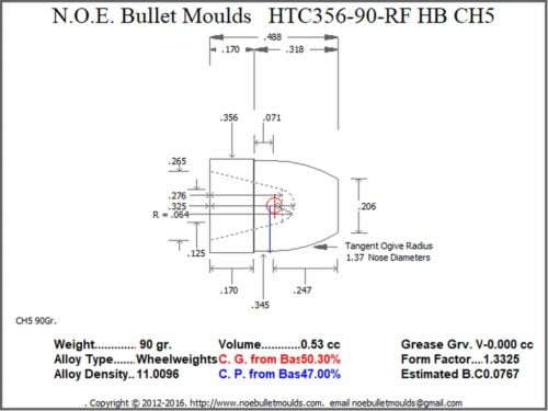 Ch5 HTC356-90-RF-CH5 2 Cavity Hollow Base | NOE Bullet Moulds